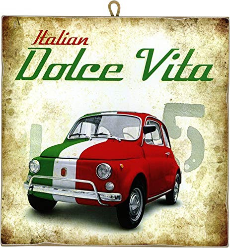 KUSTOM ART Wandbild im Vintage-Stil, Motiv Italian Dolce Vita 500: Kollektion, Laserdruck auf Holz, hochwertig, Geschenkidee