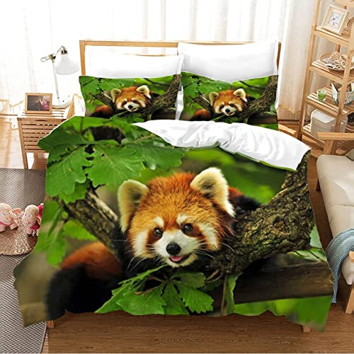 LUYAPOND Bettwäsche 155x220 Roter Panda Bettwäsche Set, Schließung Weich Atmungsaktive Mikrofaser Bettbezüge, 1 Bettbezug mit Reißverschluss + 2 Kissenbezug 80x80 cm