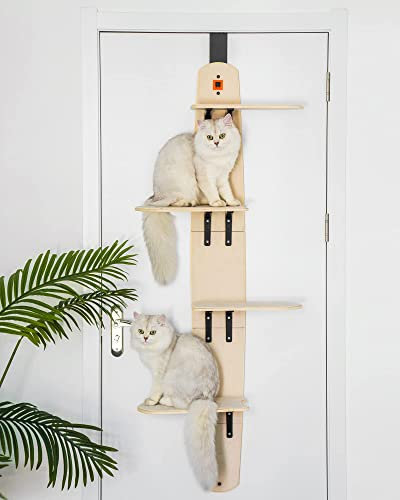 MEWOOFUN Étagères d'escalade polyvalentes à 4 Niveaux - Montées sur la Porte - Arbre à Chat Vertical avec Tapis - pour Chats d'intérieur Peut Supporter jusqu'à 18 kg - 56,6x26,7x170,9cm