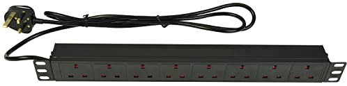 Adastra | Power Distribution Unit with 8 x UK Mains Sockets | Slimline 1U Rack Mountable Design & 1.8 Metre Extension Cable