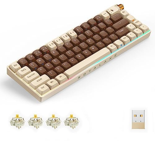 ROYALAXE R68 60% Wireless Mechanical Keyboard, Hot Swappable Custom, Pre-lubed Gateron Pro Yellow Switches RGB Gaming, 2.4GHz/Type-C/BT5.0 (Brown)