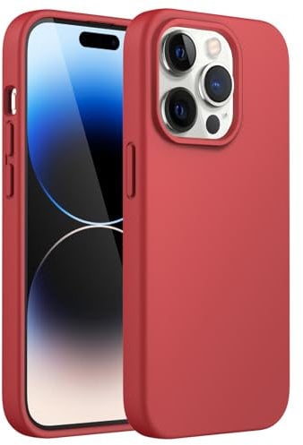 JETech Silicone Case for iPhone 14 Pro Max 6.7-Inch, Silky-Soft Touch Full-Body Protective Phone Case, Shockproof Cover with Microfiber Lining (Red)
