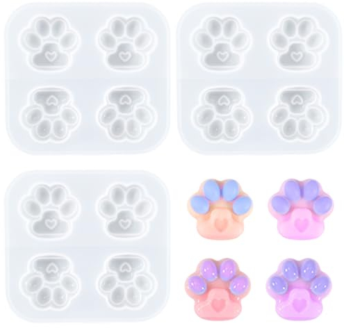 Nifocc 3 Stück Katzenpfoten Epoxidharz Formen Mini Bärentatze Resin Mold Hund Katzenkralle Kristall Gießform Casting Form Tierform Silikonform für DIY Basteln Schmuck Ohrring