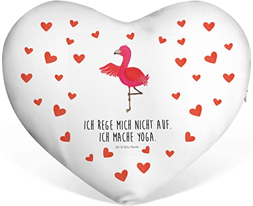 Mr. & Mrs. Panda Herzkissen Flamingo Yoga - Geschenk, Namaste, Dekokissen, Ärger, Baum, Yogapose, Yogi, Herzform, Achtsamkeit