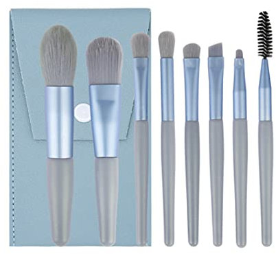 Maquillage Lot de 8 pinceaux maquillages professionnel avec correcteur de fond de teint Pinceau pour fard à joues Fard à paupières Pinceaux et trousse de maquillage(Forfait Mist bleu + v)