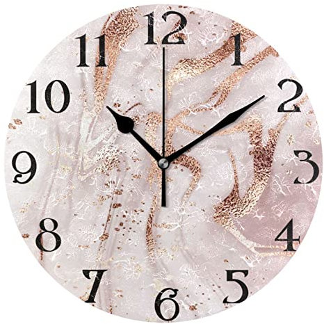 Large Wall Clocks, Rose Gold Marble Non Ticking 25cm Clock Silent Clocks Atomic Analog Clocks Living Room Kitchen Bedroom Office Home Decor Easy to Read