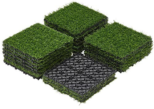 Yaheetech Artificial Grass Turf, 27PCS 31x31cm Indoor Outdoor Fake Grass Mats for Dogs, Pets, Garden, Patio & Balcony, Dirt Trapping, Dog Training Lawn, Easy Clean Carpet Tiles, Green