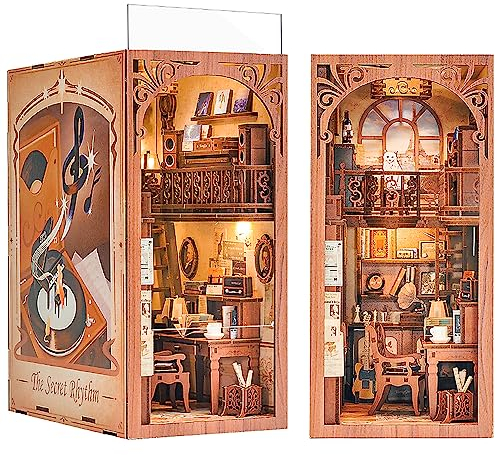 Cutefun DIY Book Nook Kit Maison de Poupées Miniatures Nook Nook Puzzle 3D Livre Bois Serre-Livres d'art avec Lumière LED et Feuille de poussière enfichable The Secret Rhythmt(SZ03B)