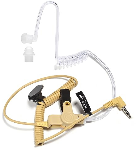 HYS Ohrhörer Schallschlauch 3,5 mm transparent inkl. Halteclip höre nur zu In-Ear Kopfhörer Security Headset für Funkgerät (Beige, Ohrhörer+1 Längerer Pilzkopf)