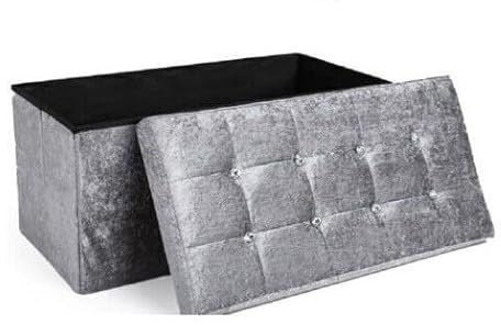 INSAFIANS Storage box Foldable Ottoman Seat Toy Storage Box Foot Stool bench home stool (Grey, Bench - Crushed Velvet)