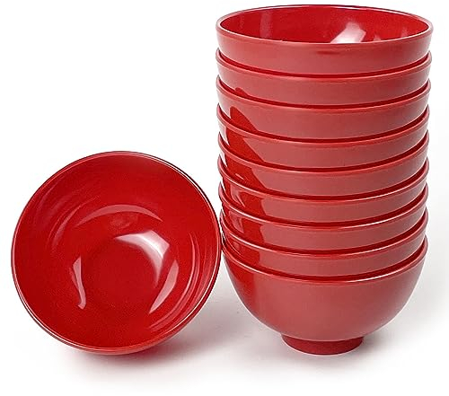 EWEIGEER 4.5-inch Unbreakable Small Melamine Bowls for Cereal Rice Soup Dessert Snack Ice-Cream Pudding Mini Round Plastic Bowl.(10 PCS) Red