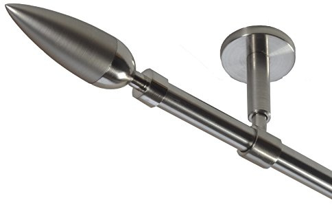 BASIT Gardinenstange Edelstahllook 16mm 1-läufig Decke Wand 360cm lang D11 | Gardinenstangenset einläufig Deckenmontage & Wandmontage Metall Vorhangstange 120-600cm wählbar Kappe Spitze E10