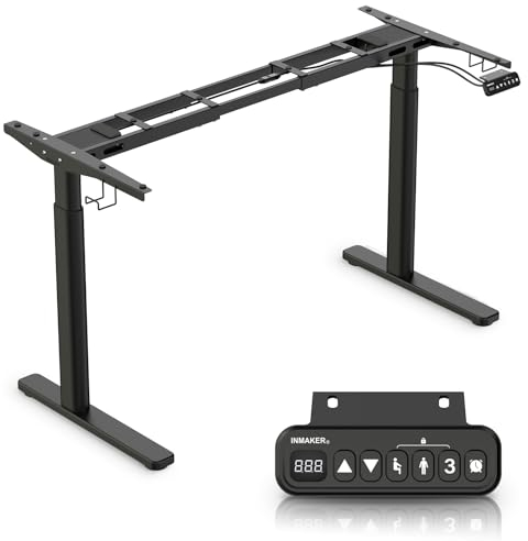 INMAKER Bureau Assis Debout pour Hauteur 69,5-118,5cm, Bureau Assis Debout Electrique pour Bureau 110-180cm(L), Pied de Bureau Reglable en Hauteur Électrique avec 2 Moteurs, Noir (Cadre Seulement)