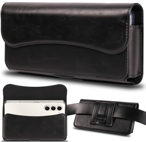 INGIDO Handy Gürteltasche Premium Leder Tasche mit Gürtelclip Handytasche für iPhone 15 Pro Max 14 Pro Max 13 Pro Max 12 Pro Max 11 Pro Max 15 Plus 14 Plus, Galaxy S24 Plus, S23 Plus, Schwarz -L