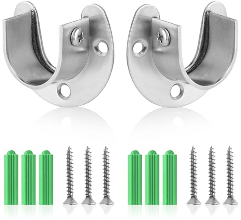 Lot de 2 supports de tringle à vêtements en forme de U - En acier inoxydable - 26 mm - En forme de U - Pour armoire, rideau de douche - Argenté