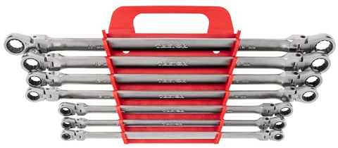 TEKTON Long Flex Head 12-Point Ratcheting Box End Wrench Set with Holder, 7-Piece (6-19 mm) | WRB96201