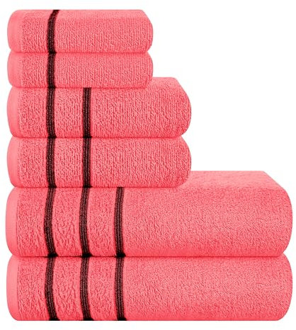 MyOwn Ultra Soft 6er-Pack Baumwoll-Handtuch-Set, enthält 2 übergroße Badetücher 70 x 140 cm, 2 Handtücher 40 x 60 cm und 2 Waschbetten 30 x 30 cm, Korallenorange