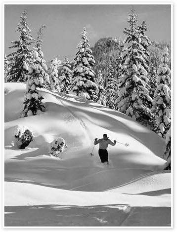Posterlounge Skifahrer im Schnee Poster | 30 x 40 cm von Vintage Ski Collection Schwarz-Weiß Wandbilder Wanddeko