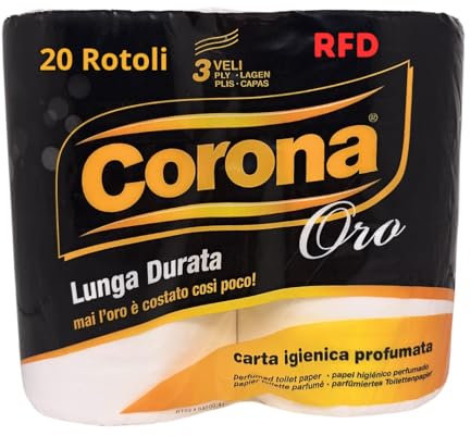 Carta igienica Corona oro - Confezione da 20 Rotoli - 3 Veli - Lunga Durata e Profumata
