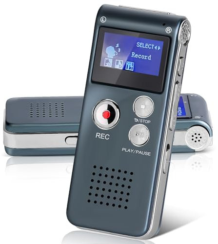 Helterfolg 16GB Dictaphone Voice Recorder, USB Rechargeable Tape Recorder with Playback, Portable Mini Voice Recorder with Multifunctional Digital Audio & MP3 Play(Gray)
