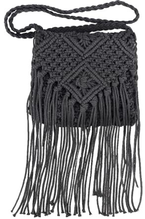 FERCAISH Strand Stroh Quaste Tasche, Häkelarbeit Kreuz Körper Tasche, Baumwolle Gehäkelte Umhängetasche, Damen Woven Quastentasche mit Reißverschluss, für Alltag, Reisen, Einkaufen