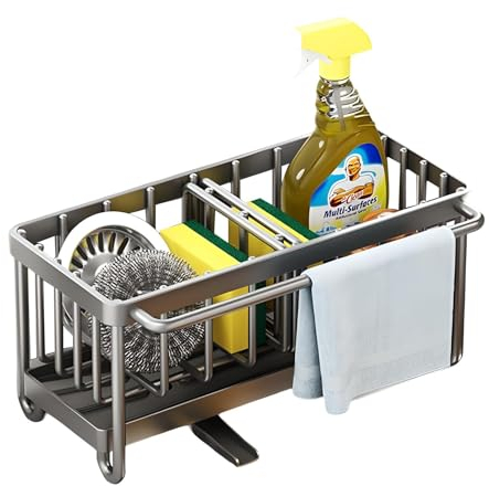 PengGengA Organizador de Fregadero Cocina Soporte Esponja Fregadero de Acero Inoxidable con Bandeja de Desagüe Extraíble y Separador Kitchen Organizer Accesorios Cocina