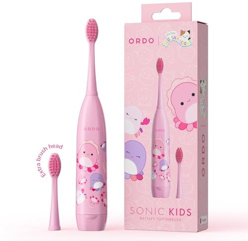 Ordo Sonic Kinderzahnbürsten, Squishmallows Kinder-Akku-Zahnbürste, Weiche Borsten, Zusätzlicher Bürstenkopf im Lieferumfang Enthalten, Geschenk für Kinder ab 4 Jahren Auggie