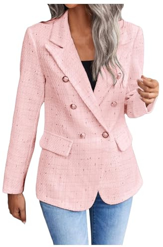 Femme Blazer à Carreaux ÉLéGant Vestes Courtes En Tweed Col Revers Manches Longues Slim Fit Ol Bureau Affaires Veste De Costume Devant Ouvert Vintage à Double Boutonnage Cardigan Blouson Jacket