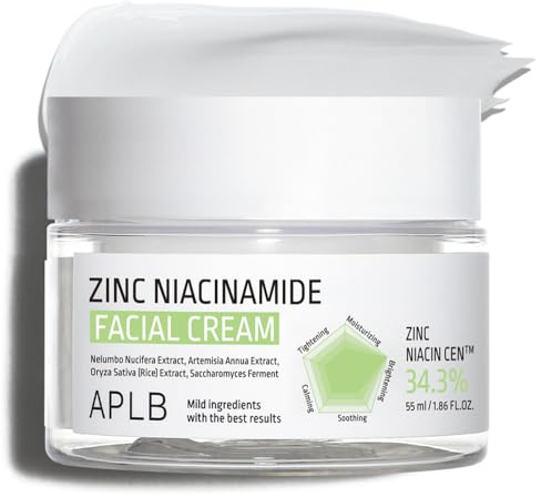 APLB Zinc Niacinamide Facial Cream | ZINC NIACIN CEN™ 34.3% 1.86 FL.OZ/Korean Skincare, Acne & Pore care, Moisturize, Wrinkle care, Revitalize for gentle and improve skin texture