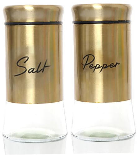 Salt and Pepper Shakers Set 150ml Glass Salt and Pepper Shakers with Stainless Steel Lids Refillable Spice Shaker Accessories for Kitchen Restaurant Gold(1.