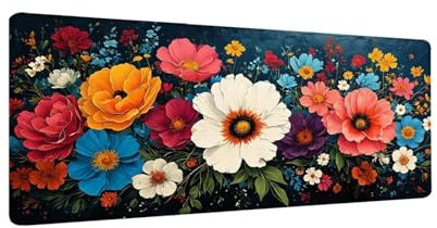 Tappetino Mouse XXL 500x250x3 mm, Fiori colorati Tappetino per Mouse Lavabile, Tappetino Mouse Pad Accessori Gaming, Tappetino Computer con Base in Gomma Antiscivolo per Lavoro Ufficio, Regalo W-39