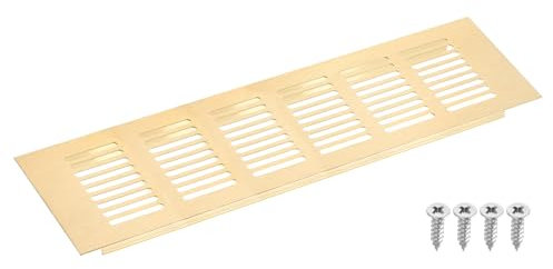 sourcing map Air Vents Cover, 1Pcs 250 x 80mm - Aluminum Alloy Mesh Air Return Vent Cover, Rectangle Louvered Ventilation Grille for Shoe Cabinet Wardrobe (Gold)