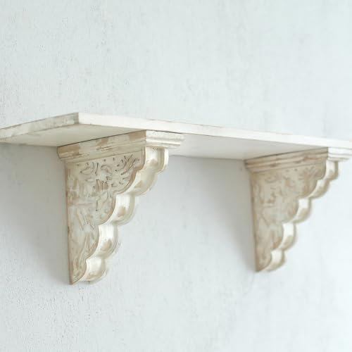 Z² BellaDecor 2 Stück Shabby Chic Schwebende Regalhalterung Weiß Vintage Wandhalterung Regal Dekorative Regalträger Holz Regalhalterung für die Wandmontage