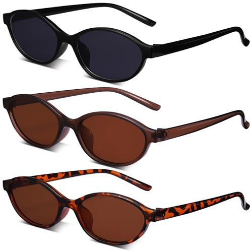 Utensilsto 3 Stück Vintage Oval Sonnenbrille, 90er Retro Sonnenbrille, Party Sonnenbrille, Sonnenbrille für Damen Herren, Schmal Retro Oval Sonnenbrille