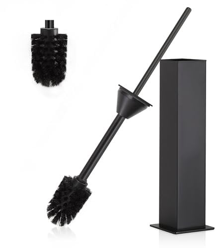DAZI Klobürste freistehende metallisch, Schwarze Matte Toilettenbürste mit 2 Bürstenköpfe Langen WC-Bürsten für eine Tiefenreinigung des Waschbeckens mit Tropf- und Verstopfungshemmung.