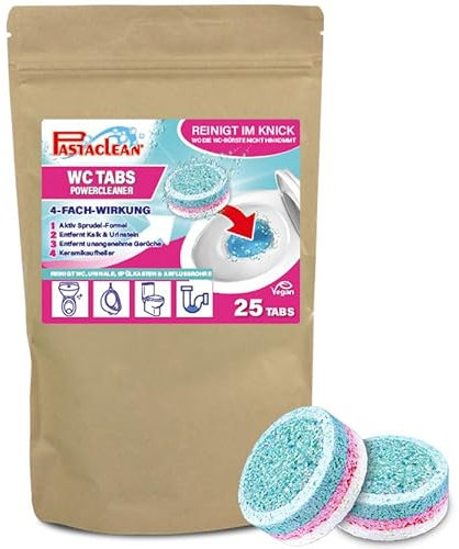 Pastaclean WC-Reiniger Tabs (25 Stück) Extra starker Toilettenreiniger für Toiletten, Spülkasten & Urinale - Mit Aktiv Sprudel-Formel, entfernt Kalk, Ablagerungen, Urinstein & Gerüche