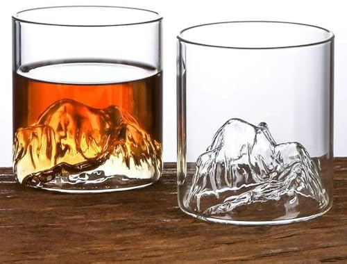 RYUHYF Japanese Fujiyama Glasses, Old Fashioned Whisky Glasses Set of 2, 300ml (Transparent)