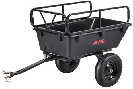 VEVOR Garden Utility Trailer, 10 Cu. Ft 500lbs, ATV UTV Hauling Trailer, Tow Behind Poly Dump Cart with 16 Tires, Hand Pull or Foot Pedal, Heavy Duty Yard Trailers for Lawn Mower Tractor Garden Waste