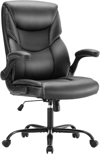 Sweetcrispy Computer Gaming Chair, Ergonomic High Back Heavy Duty Task Desk Office Chairs with Wheels, Flip-up Arms, Adjustable Height, PU Leather,Inky