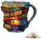 Tasse à café Painted Book Mug, motif de livre empilé en 3D, tasse créative pour les amateurs de littérature, faite à la main, multicolore, avec anse isolée, pour boissons chaudes et froides (B)