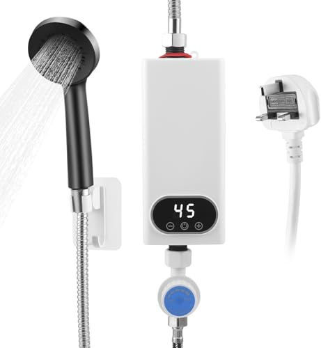 Mini Electric Water Heater, 220V 5500W Electric Tankless Water Heater Rapid Heating with LCD Digital Display and Touch Buttons, Tankless Water Heater (C)