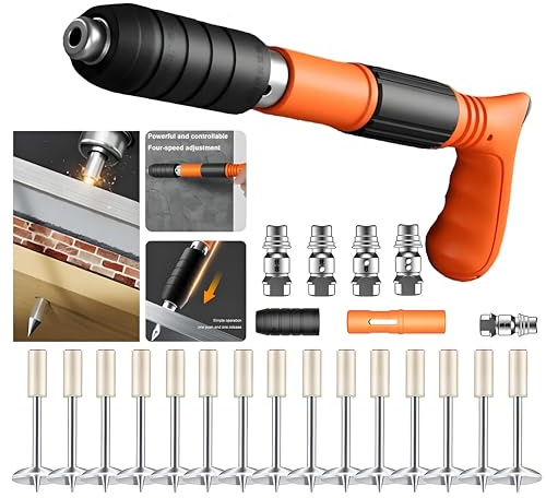 Manual Mini Nail Gun, 4 Speed Adjustable Power Tool, 30cm Steel Nailer with 100 Nails, Plastic Metal Construction for Woodworking, Wall Mounting