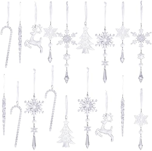 ZXTGBQ 18 Piezas Decoración Navideña Adornos Carámbanos de Copo de Nieve, Acrílico Carámbanos Decoración de Árboles de Navidad Colgante,Nieve para Hogar Pard Ventana Escaparate
