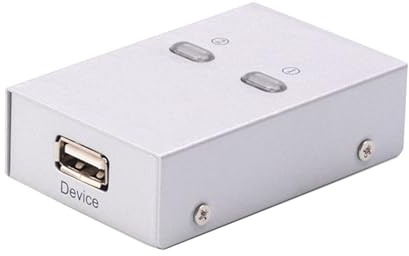 HOUDERCO USB 2.0 Druckerfreigabe für Drucker und Scanner, 2 Anschlüsse | Silber, Kunststoff und Metall, für Heim und Kleinbüro, Verhindert Häufiges Umstecken