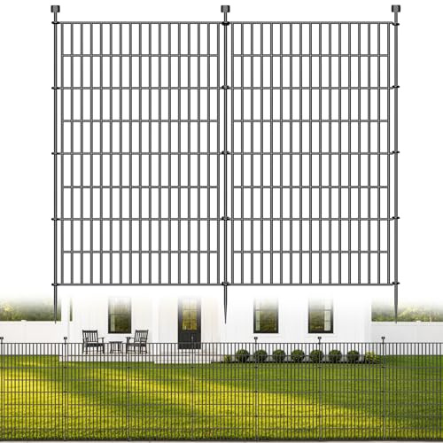 10 Paneele Dekorativer Gartenzaun für Hunde, 122 cm (H) x 7.2 m (L) | Steckzaun für den Außenbereich, Rostfreier Metallzaun, Temporärer Tierzaun als Barriere für Garten, Hof und Terrasse
