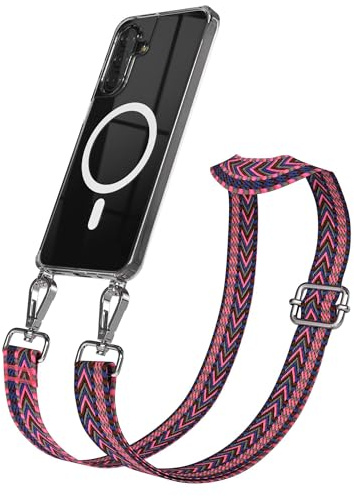 EAZY CASE Handykette - Verstellbares Taschenband kompatibel mit Galaxy A17, Schulterriemen, Handykordel mit Silikon Hülle, Qi Charging kompatibel, Umhängetasche, Pink Blau Silber