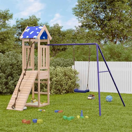 Spielturm Massivholz Kiefer mit Schaukel, Klettergerüst, Sandkasten und Rutsche für Kinder 3-8 Jahre, stabiles Holzgestell, Outdoor Garten Spielplatz