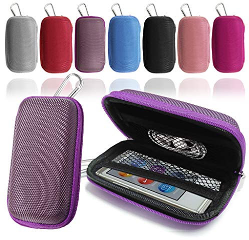 Love My Case Durable Purple MP3 Player Case, Hard Clamshell Case, Earphone Case, Holder with Metal Carabiner Clip for Apple iPod Nano 7th Generation 16GB Cleaning Cloth