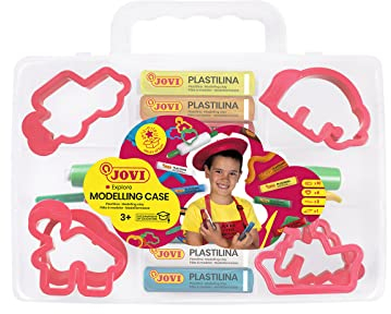 Jovi Plastilin Knetset, leicht formbare Modelliermasse für Kinder ab 3 Jahren, Koffer mit 8 Farben und Zubehör