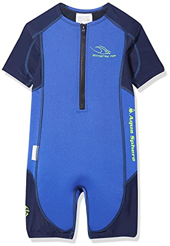 Aqua sfärer barn Stingray HP kortärmad kärnvärmare/shorty våtdräkt – ljusgrön/marinblå, 4 år
